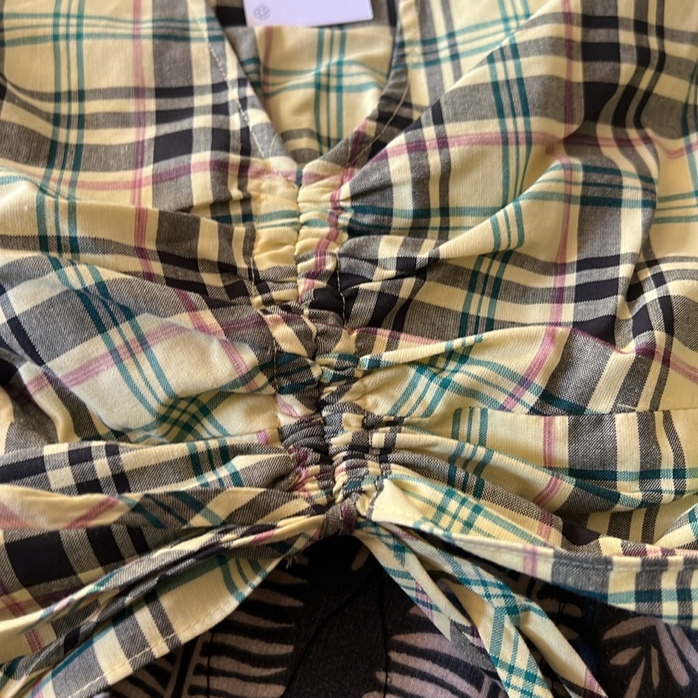Derek Lam NWT cropped checked cotton blend poplin Puff Sleeve Top. Size 6. - Picture 6 of 6